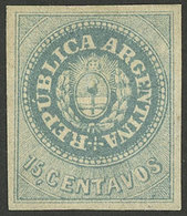 ARGENTINA: GJ.9, 15c. Greenish Blue, With 4 Complete And Wide Margins, Very Good Color, Handsome Example! - Usados