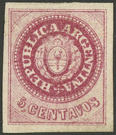 ARGENTINA: GJ.10B, 5c. Carminish Rose, Fantastic Copy, Mint With Full Original Gum (+50%), Very Wide Margins And Very Fr - Used Stamps