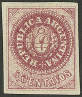 ARGENTINA: GJ.10B, 5c. Bright Carminish Rose, Mint, Very Wide Margins, With Variety "spot Over The C Of CENTAVOS" And Sm - Gebraucht