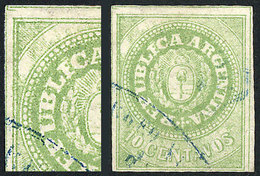 ARGENTINA: GJ.11, 10c. Without Accent Over The U, Very Interesting "REPUBLECA" Variety And Partially Worn Plate At Top L - Oblitérés