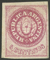 ARGENTINA: GJ.12, 5c. Without Accent, Semi-worn Plate, Mint With Original Gum (+50%), VF Quality! - Usados