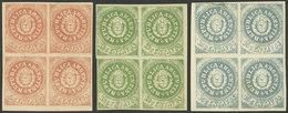 ARGENTINA: 3 FORGED Blocks Of 4, With The 3 Values, Interesting! - Used Stamps