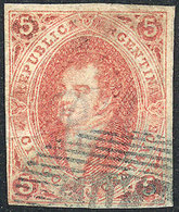 ARGENTINA: GJ.16, 5c. Red, 1st Printing Imperforate, OM Cancel, Very Fine Quality! - Gebraucht