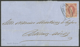 ARGENTINA: GJ.19, 1st Or 2nd Printing, Nice Example Franking A Folded Cover Dated 17/SE/1864, Sent From Rosario To Bueno - Used Stamps