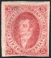 ARGENTINA: GJ.32, 7th Printing Imperforate, TYPE 1, Top Left SHEET CORNER, Beautiful Example. It Has A Very Small Thin O - Oblitérés