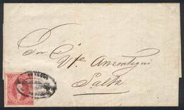 ARGENTINA: GJ.32, 7th Printing Imperforate, Franking A Complete Folded Letter Sent To Salta On 2/JA/1868, "rococo" Cance - Usados