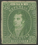 ARGENTINA: GJ.E15, Proof Printed In London, 10c. Green. Unfortunately In Some Attempt To Forge A 10c. Example Of 6th Add - Gebraucht