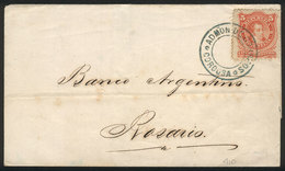 ARGENTINA: GJ.37, Rivadavia 5c. Groundwork Of Horizontal Lines, Franking A Folded Cover To Rosario, With Green-blue "ADM - Autres & Non Classés