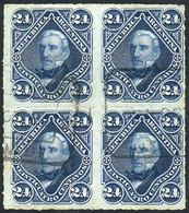 ARGENTINA: GJ.52, 1876 San Martín 24c. Rouletted, Block Of 4 Postally Used, Excellent Quality, Rare! - Otros & Sin Clasificación