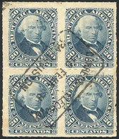 ARGENTINA: GJ.52, 1876 20c. V.Sarsfield Rouletted, Block Of 4 With Expedicion Cancel, VF Quality! - Sonstige & Ohne Zuordnung