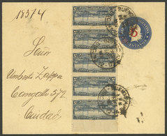 ARGENTINA: Provisional 5c. Stationery Envelope + GJ.273 (Port Of Rosario) In Strip Of 5, Used In Buenos Aires On 26/OC/1 - Otros & Sin Clasificación