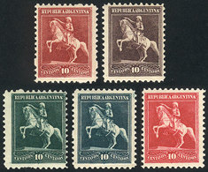 ARGENTINA: Circa 1910, 5 Essays On An Unadopted Design, 10c. San Martin On Horse, Perforated And Gummed, MNH, Superb! - Other & Unclassified