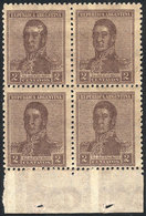 ARGENTINA: GJ.425a, Block Of 4 With DOUBLE IMPRESION, One Horizontal, VF Quality! - Other & Unclassified