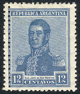 ARGENTINA: GJ.447, 1917 12c. San Martín With DOUBLE Vertical Perforation At Left, VF! - Autres & Non Classés