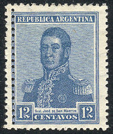 ARGENTINA: GJ.447, 1917 12c. San Martín With DOUBLE Vertical Perforation At Left, VF! - Altri & Non Classificati