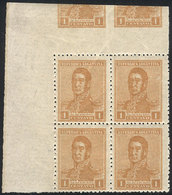ARGENTINA: GJ.458, Block Of 4 Printed On THICK And Lightly DIAGONALLY RIBBED PAPER  (very Rare), Also With Partial Impre - Sonstige & Ohne Zuordnung
