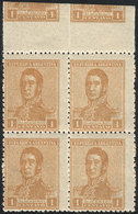 ARGENTINA: GJ.458, Block Of 4 Printed On THICK And Lightly DIAGONALLY RIBBED PAPER  (very Rare), Also With Partial Impre - Otros & Sin Clasificación