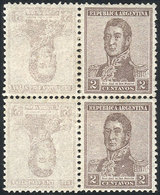 ARGENTINA: GJ.459, Vertical Pair With 2 Labels At Left With A Faint INVERTED DOUBLE IMPRESSION Which Can Be Clearly Seen - Otros & Sin Clasificación