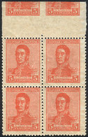 ARGENTINA: GJ.462, Block Of 4 With Sheet Margin At Top With Partial Impression Of 2 Other Stamps, MNH, VF - Autres & Non Classés