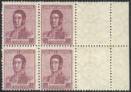 ARGENTINA: GJ.543CD, 1922 ½c. San Martín With Large Sun Wmk, Block Of 4 WITH LABELS AT RIGHT, MNH (+50%), Excellent! - Sonstige & Ohne Zuordnung