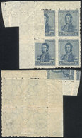 ARGENTINA: GJ.555, Corner Block Of 4 With VARIETY: 2 Stamps Partially Unprinted, And With That Part Of The Stamp PRINTED - Other & Unclassified