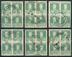 ARGENTINA: GJ.597, 35 Used Blocks Of 4 With Varied Postmarks, Including Some Very Interesting And Scarce, For Example: O - Sonstige & Ohne Zuordnung