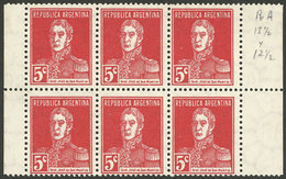 ARGENTINA: GJ.599, Block Of 6 With Vertical Sheet Margins, For Booklet, VF Quality! - Autres & Non Classés