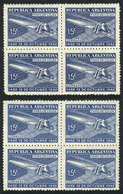 ARGENTINA: GJ.868, 1942 Columbus Lighthouse, Blocks Of 4 In Dark And Light Blue, Unmounted, Excellent Quality, Catalog V - Sonstige & Ohne Zuordnung