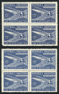 ARGENTINA: GJ.868, 1942 Columbus Lighthouse, Blocks Of 4 In Dark And Light Blue, Unmounted, Excellent Quality, Catalog V - Other & Unclassified