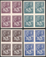 ARGENTINA: GJ.911, 1944 Sea Week, 4 Different Trial Color PROOFS, Imperforate Blocks Of 4 Printed On Paper Glazed On Bot - Autres & Non Classés