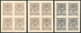 ARGENTINA: GJ.921, 1944 World Savings Day, PROOFS In 3 Different Colors, Imperforate Blocks Of 4 Printed On Special Pape - Autres & Non Classés