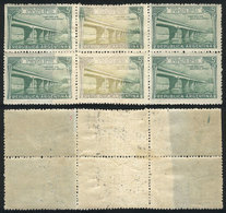 ARGENTINA: GJ.942, 1947 Argentina-Brazil Bridge, JOINT PAPER (end-of-roll Splice) Block Of 6. To Join Both Rolls Of Pape - Other & Unclassified