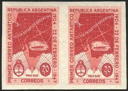 ARGENTINA: GJ.944P, 1947 20c. Antarctic Treaty (map Of Antarctica) In IMPERFORATE PAIR, Excellent Quality! - Other & Unclassified