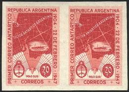 ARGENTINA: GJ.944P, 1947 20c. Antarctic Treaty (map Of Antarctica) In IMPERFORATE PAIR, Excellent Quality! - Autres & Non Classés