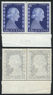 ARGENTINA: GJ.1022, Eva Perón 50P., Marginal Pair, Printed On SEMI-TRANSPARENT OILY PAPER, Very Interesting! - Sonstige & Ohne Zuordnung