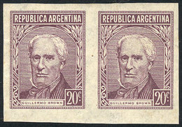 ARGENTINA: GJ.1037P, 20c. Brown, IMPERFORATE PAIR, VF Quality! - Other & Unclassified