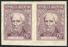 ARGENTINA: GJ.1037P, 20c. Brown, IMPERFORATE PAIR, VF Quality! - Autres & Non Classés