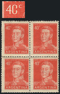 ARGENTINA: GJ.1040, 40c. San Martín, Block Of 4, One With "4Cc" Variety, VF Quality!" - Other & Unclassified