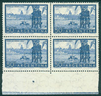 ARGENTINA: GJ.1042A, 50c. Port Of Buenos Aires, Printed On IMPORTED UNSURFACED PAPER, Marginal Block Of 4, Unmounted And - Autres & Non Classés