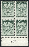 ARGENTINA: GJ.1070, 1956 Yerba Mate, Block Of 4, Bottom Stamps With DOUBLE PERFORATION Variety Creating Small Labels In  - Autres & Non Classés