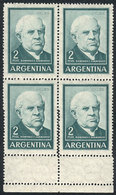 ARGENTINA: GJ.1135, 2P. Sarmiento, Block Of 4 With Variety: Bottom Stamps With DOUBLE PERFORATION, Creating 2 Small Labe - Other & Unclassified