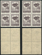 ARGENTINA: GJ.1144, 12P. Quebracho Tree, Offset, 2 Blocks Of 4, VERY DIFFERENT PAPERS (one Thin And Translucent, Rare!). - Other & Unclassified