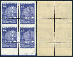 ARGENTINA: GJ.1147, 1959/64 22P. Industry, Offset, Block Of 4 With Variety: VERY SHIFTED Horizontal Perforation, Excelle - Other & Unclassified