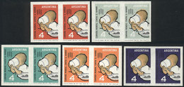 ARGENTINA: GJ.1250P, 1963 Fight Against Hunger, 5 IMPERFORATE PAIRS, Original Color And 4 Trial Color Proofs, Very Light - Autres & Non Classés