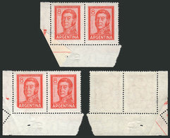 ARGENTINA: GJ.1306A, San Martín 8P., Corner Pair On Imported Unsurfaced Paper, With Variety: Pre-printing Paper Fold In  - Other & Unclassified