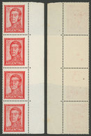 ARGENTINA: GJ.1310, Strip Of 4 With END-OF-ROLL JOINED PAPER Var., Excellent Quality! - Other & Unclassified