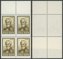 ARGENTINA: GJ.1321, Block Of 4 With END-OF-ROLL JOINED PAPER Variety, Excellent Quality! - Other & Unclassified