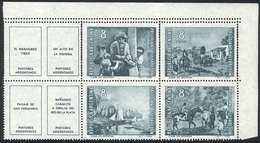 ARGENTINA: GJ.1345/8, 1966 Paintings, Set Printed In Block Of 4 With DOUBLE PERFORATION Variety, VF Quality, Fantastic! - Sonstige & Ohne Zuordnung