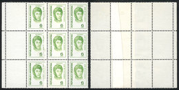 ARGENTINA: GJ.1637, 6P. San Martín, Block Of 9 With Labels, End-of-roll JOINED PAPER Variety, Excellent Quality! - Sonstige & Ohne Zuordnung