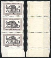 ARGENTINA: GJ.1779, 5P. Museum Of La Plata, Strip Of 3 With End-of-roll JOINED PAPER Var., Excellent! - Other & Unclassified